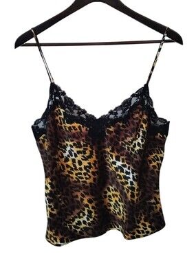 Victoria Secret Leopard Lace Trim Camisole Tank Top - Brown Black